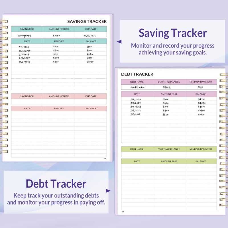 SUNEE 2026 Budget Planner - Monthly Budget Book from JAN 2026 - DEC 2026 with Expense Tracker Notebook, A5 Size (6.4"" x 8.3"") Bill Organizer & Finance Planner Account Book to Manage Your Finances, Purple - Image 5
